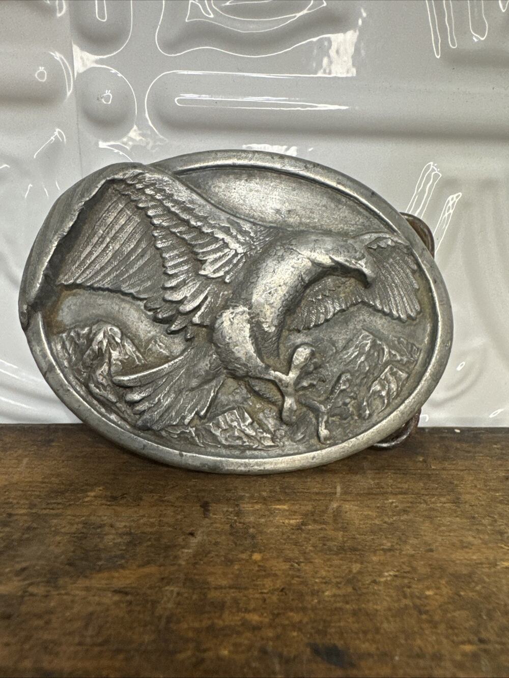 VTG 1984 Bald Eagle Belt Buckle Bergamot Brass Works Metal USA Silver Tone
